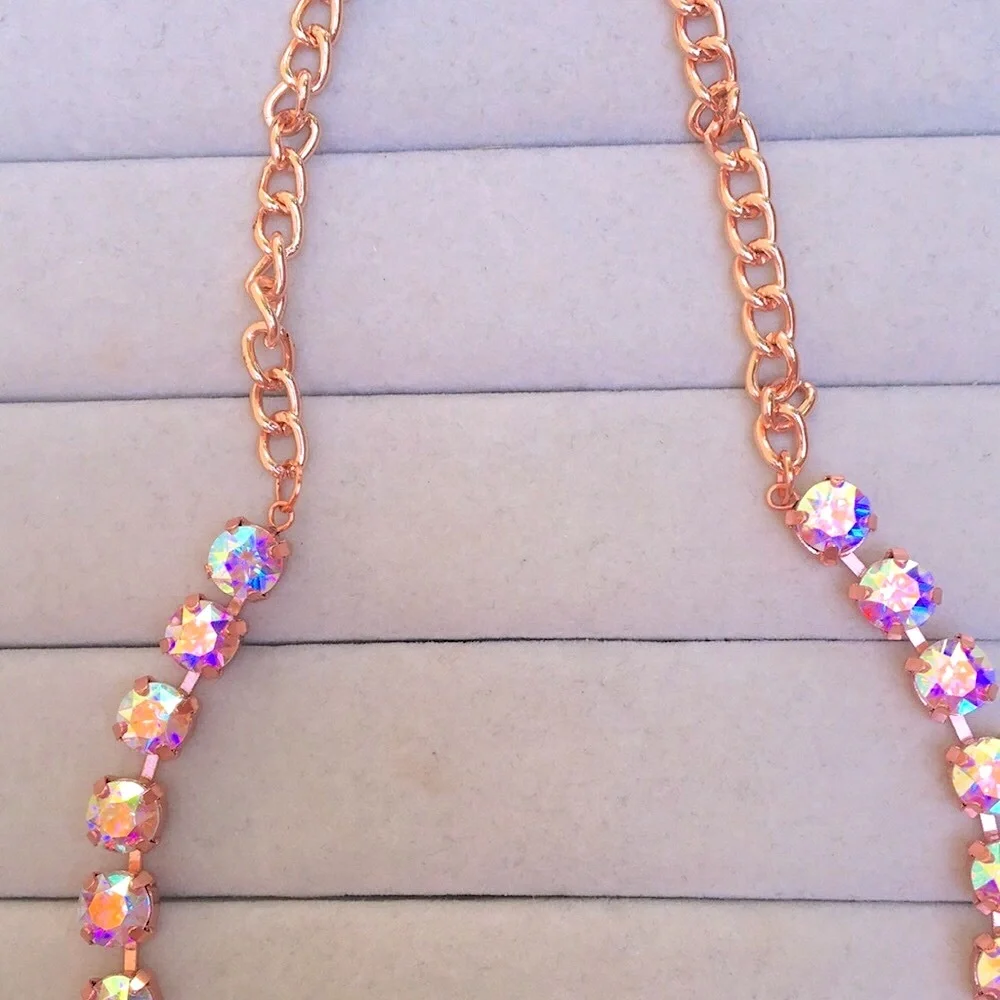 Aurora Borealis + Rose Gold Crystal Tennis Statement Necklace